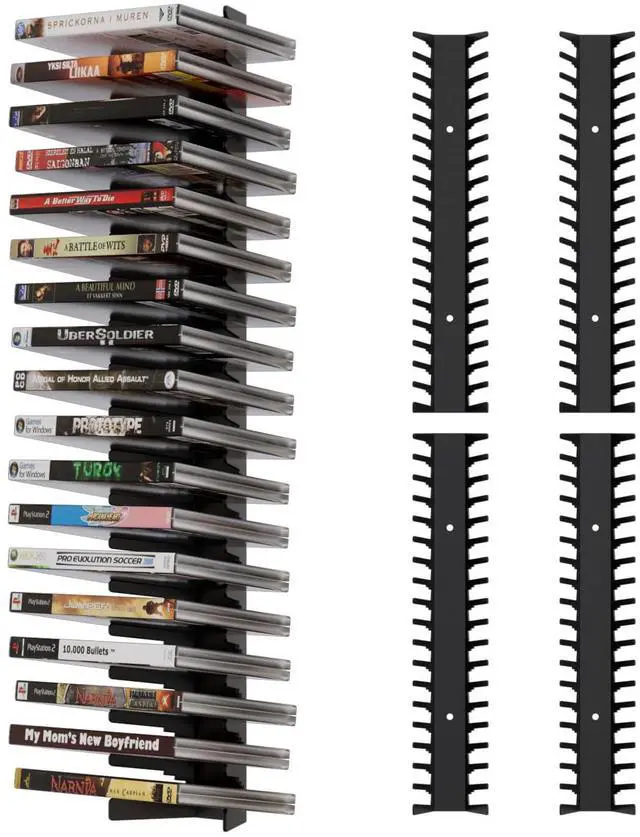 Main image of Video Game Wall Mount Organizer, 4 Piece Set, 72 Disc Capacity, Multi-Size Slots for PS5/PS4/Xbox/Switch Games, Black (4)