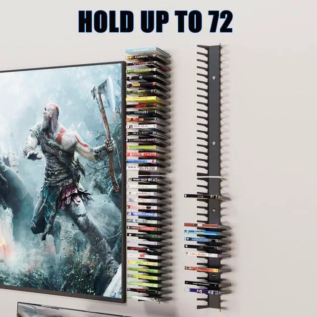 Alt view image 4 of 6 - Video Game Wall Mount Organizer, 4 Piece Set, 72 Disc Capacity, Multi-Size Slots for PS5/PS4/Xbox/Switch Games, Black (4)