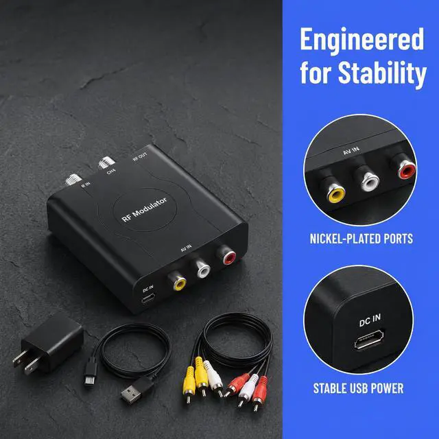Alt view image 2 of 6 - AV to RF Modulator RCA Composite to Coaxial Converter CH3/CH4 | Plug and Play, Includes HDMI Cable, USB Powered, RF Loop-Through, ABS Flame-Retardant Shell