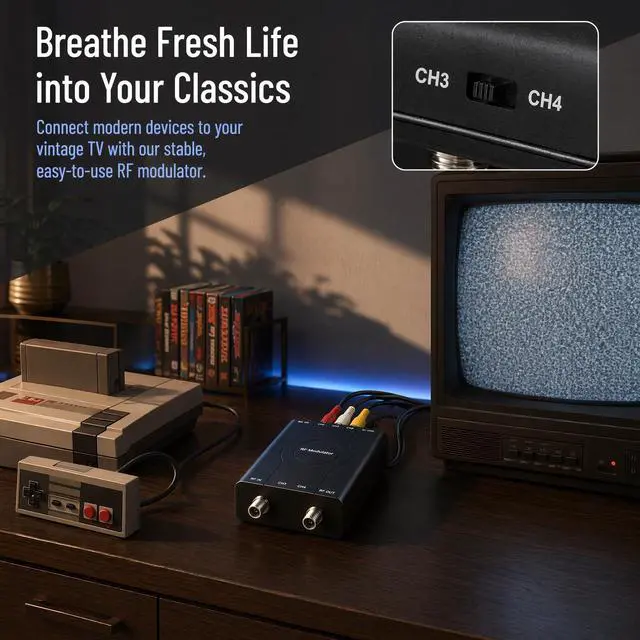 Alt view image 3 of 6 - AV to RF Modulator RCA Composite to Coaxial Converter CH3/CH4 | Plug and Play, Includes HDMI Cable, USB Powered, RF Loop-Through, ABS Flame-Retardant Shell