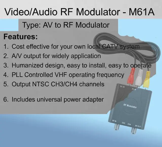Alt view image 5 of 6 - AV to RF Modulator RCA Composite to Coaxial Converter CH3/CH4 | Plug and Play, Includes HDMI Cable, USB Powered, RF Loop-Through, ABS Flame-Retardant Shell