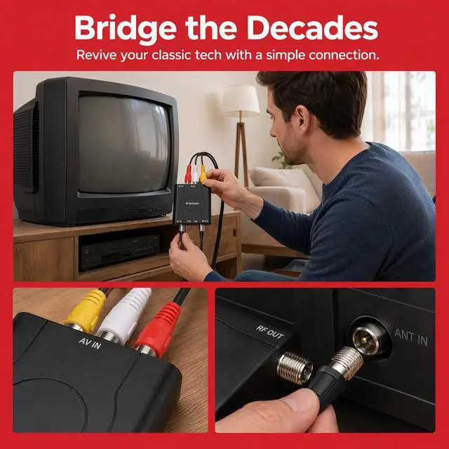 Alt view image 6 of 6 - AV to RF Modulator RCA Composite to Coaxial Converter CH3/CH4 | Plug and Play, Includes HDMI Cable, USB Powered, RF Loop-Through, ABS Flame-Retardant Shell