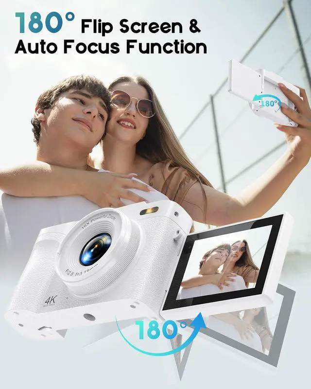 Alt view image 5 of 6 - 4K Digital Camera for Photography, 50MP Vlogging Camera for YouTube, Compact Cameras with 2.8" 180° Flip Screen, 16X Digital Zoom, Point and Shoot Camera with 32GB SD for Beginners, Travel, White