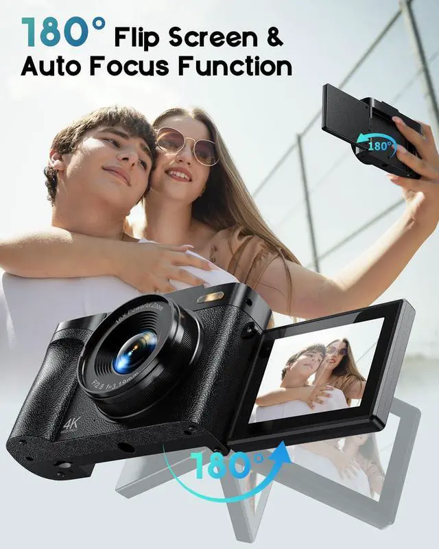 Alt view image 5 of 6 - 4K Digital Camera for Photography, 50MP Vlogging Camera for YouTube, Compact Cameras with 2.8" 180° Flip Screen, 16X Digital Zoom, Point and Shoot Camera with 32GB SD for Beginners, Travel, Family