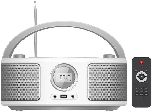 Main image of Portable CD Player Boombox with Bluetooth, Remote Control, FM Radio, USB MP3 Playback, CD-R/CD-RW Compatible, Radio CD Player,AC/Battery Powered