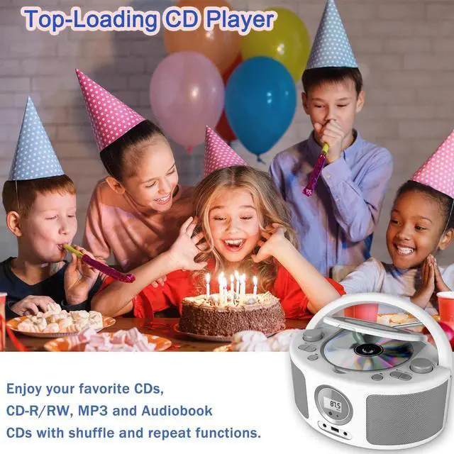 Alt view image 3 of 6 - Portable CD Player Boombox with Bluetooth, Remote Control, FM Radio, USB MP3 Playback, CD-R/CD-RW Compatible, Radio CD Player,AC/Battery Powered