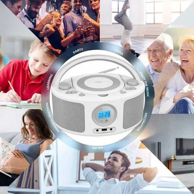 Alt view image 6 of 6 - Portable CD Player Boombox with Bluetooth, Remote Control, FM Radio, USB MP3 Playback, CD-R/CD-RW Compatible, Radio CD Player,AC/Battery Powered
