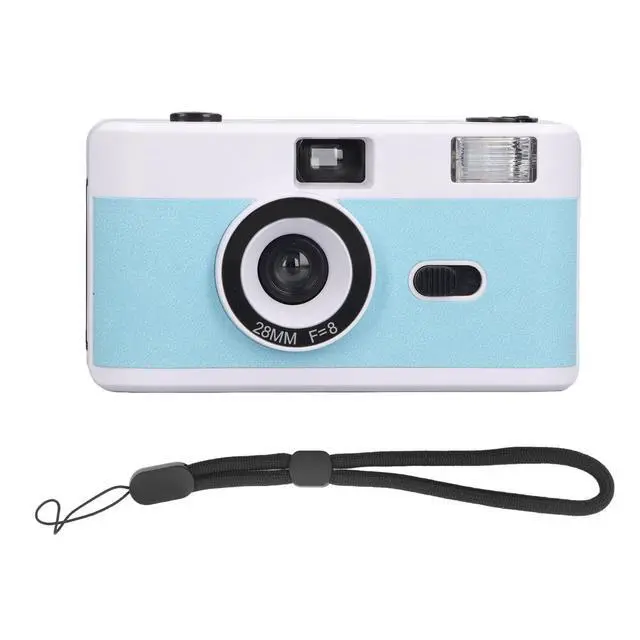 Alt view image 5 of 6 - Disposable Film Camera 35 mm, Retro Vintage Camera with Built-in Flash, Reusable Lightweight, 28MM F/8 Lens, Full Manual Setting (White and Blue)