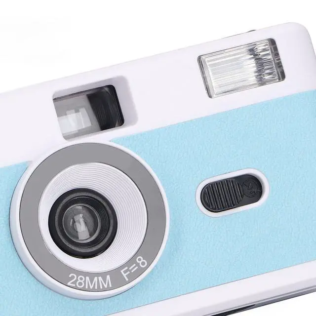Alt view image 6 of 6 - Disposable Film Camera 35 mm, Retro Vintage Camera with Built-in Flash, Reusable Lightweight, 28MM F/8 Lens, Full Manual Setting (White and Blue)