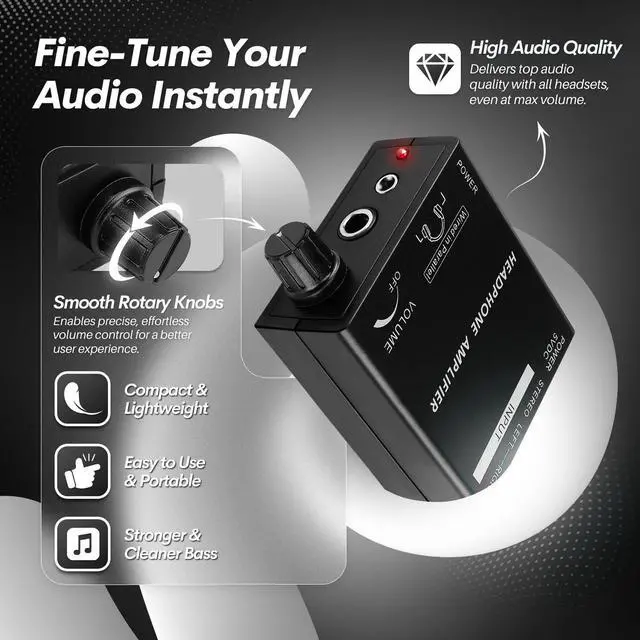 Alt view image 4 of 6 - TNP Portable 3.5mm Headphone Amplifier with RCA Input, Volume Control | Inline Headphone Amp with 3.5mm and 6.35mm Outputs, 5V Power Adapter, and Analog Knob for Pc and Home Audio
