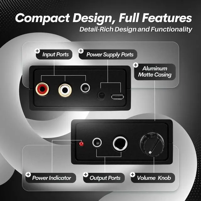 Alt view image 6 of 6 - TNP Portable 3.5mm Headphone Amplifier with RCA Input, Volume Control | Inline Headphone Amp with 3.5mm and 6.35mm Outputs, 5V Power Adapter, and Analog Knob for Pc and Home Audio