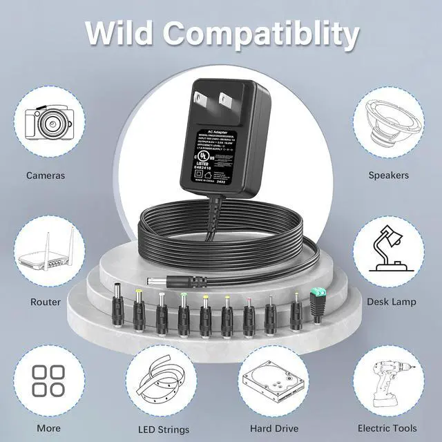 Alt view image 4 of 6 - 9V 2A 1A Charger Power Cord Adapter with 10 Multi Tips UL Listed 18W | Power Supply 9 Volt 1.5A 2.0A 2000mA 1500mA 1000mA Transformer Black