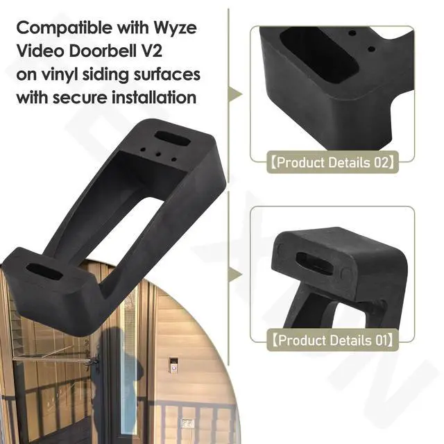 Alt view image 3 of 6 - Doorbell Vinyl Siding Mount 4 Vinyl for Wyze Video Doorbell V2 | Hardware Included, Black Plastic, Providing Stable Support and The Optimal Angle for The Doorbell Camera