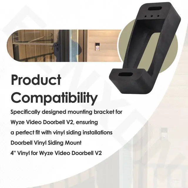Alt view image 4 of 6 - Doorbell Vinyl Siding Mount 4 Vinyl for Wyze Video Doorbell V2 | Hardware Included, Black Plastic, Providing Stable Support and The Optimal Angle for The Doorbell Camera