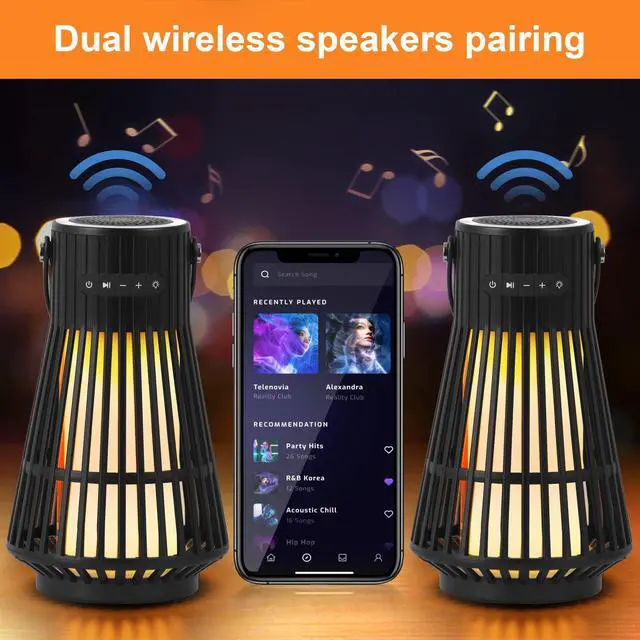 Alt view image 4 of 6 - Outdoor Bluetooth Flame Speaker 2Pack Waterproof with Torch Light | LED Flickering Flame Effect Speaker, Portable Wireless Speaker with Wall Mounted Hook&S Hook&Stake for Camping, Deck, Patio