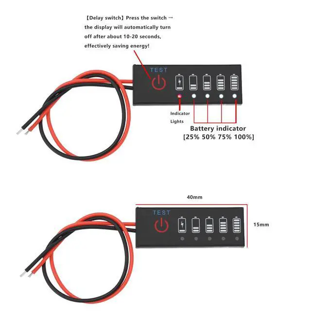 Alt view image 4 of 6 - 4PCS Li-ion Battery Capacity Voltage Meter Tester 1S 3.7V 15mA Line Length 14.5cm 40x15x2.7mm Lithium Battery Capacity Indicator Module