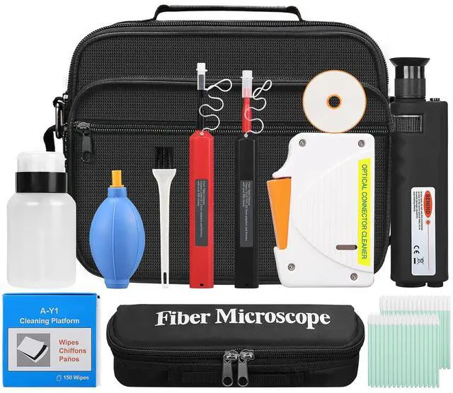 Main image of 13 in 1 Fiber Optic Cleaning Tool kit with 400x Optical Fiber Microscope SC/LC Cleaning Pen 2.5mm 1.25mm Interface Cleaning Box with Replace core Fiber Optic Cleaner kit FTTH Clean Tool Kit