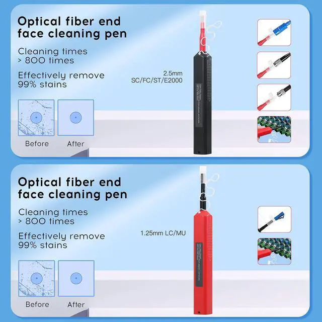 Alt view image 4 of 6 - 13 in 1 Fiber Optic Cleaning Tool kit with 400x Optical Fiber Microscope SC/LC Cleaning Pen 2.5mm 1.25mm Interface Cleaning Box with Replace core Fiber Optic Cleaner kit FTTH Clean Tool Kit