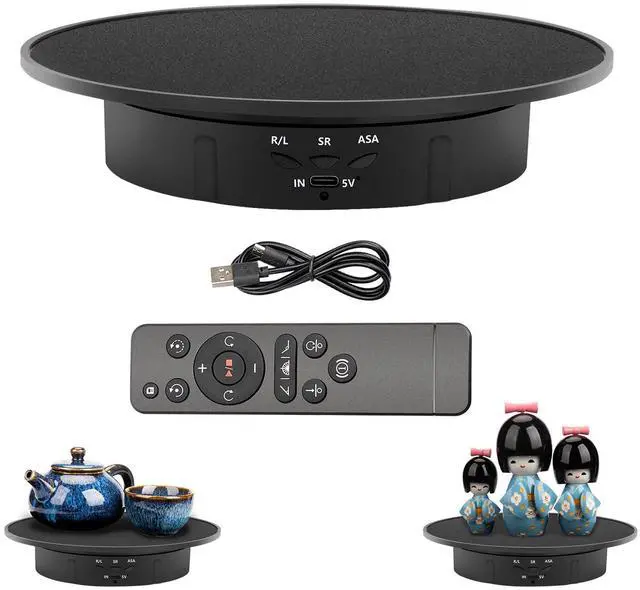 Main image of Remote Motorized Electric Turntable, 360 Rotating Display, 7.9in Black | Speed and Angle Adjustable, Max 18lbs Load, Ideal for Photography, 3D Models, Products Display, Exhibition