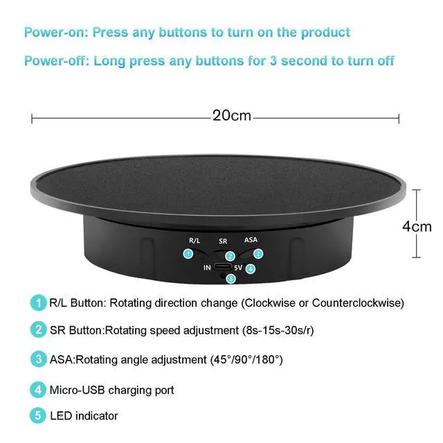 Alt view image 2 of 6 - Remote Motorized Electric Turntable, 360 Rotating Display, 7.9in Black | Speed and Angle Adjustable, Max 18lbs Load, Ideal for Photography, 3D Models, Products Display, Exhibition