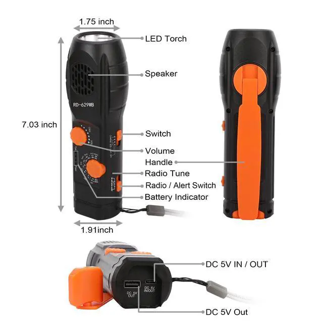 Alt view image 5 of 6 - Emergency Radio Hand Crank with Flashlights, Portable AM/FM NOAA Weather Radio Alert and Survival Flashlight SOS Alarm | Cellphone Charger, AM/FM/NOAA Weather Alert, Portable Weather Radio, Survival F