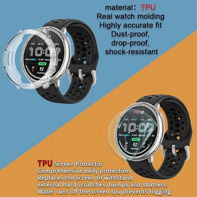Alt view image 2 of 6 - SRcnst Compatible for Amazfit Active 2 Screen Protector,HD Clear TPU Protective Film( Non-Glass & Case TPU Soft Frame Cover (Pack of 4+2)