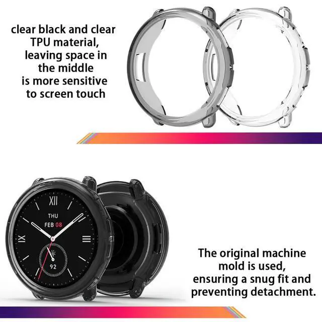 Alt view image 3 of 6 - SRcnst Compatible for Amazfit Active 2 Screen Protector,HD Clear TPU Protective Film( Non-Glass & Case TPU Soft Frame Cover (Pack of 4+2)