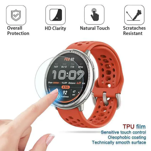 Alt view image 5 of 6 - SRcnst Compatible for Amazfit Active 2 Screen Protector,HD Clear TPU Protective Film( Non-Glass & Case TPU Soft Frame Cover (Pack of 4+2)