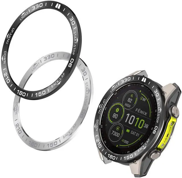 Main image of Speed Bezel Ring Compatible with Garmin Fenix 8 AMOLED 43MM 47MM 51MM Bezel Adhesive Cover Anti-Scratch Metal Protection Frame Case Cover Loop (Black&Silver, 43MM)