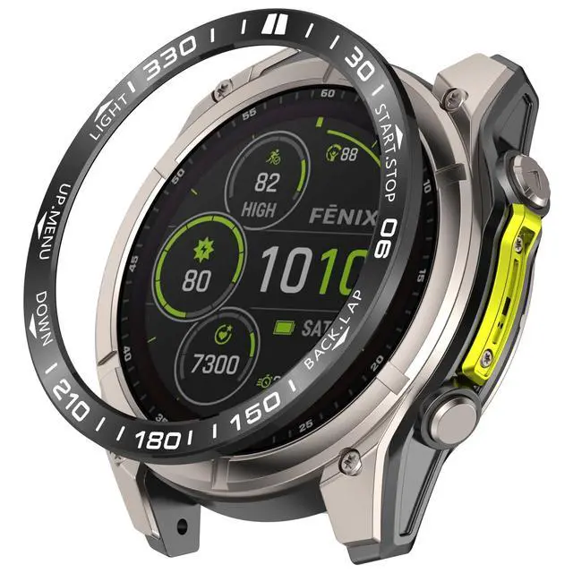 Alt view image 2 of 6 - Speed Bezel Ring Compatible with Garmin Fenix 8 AMOLED 43MM 47MM 51MM Bezel Adhesive Cover Anti-Scratch Metal Protection Frame Case Cover Loop (Black&Silver, 47MM)