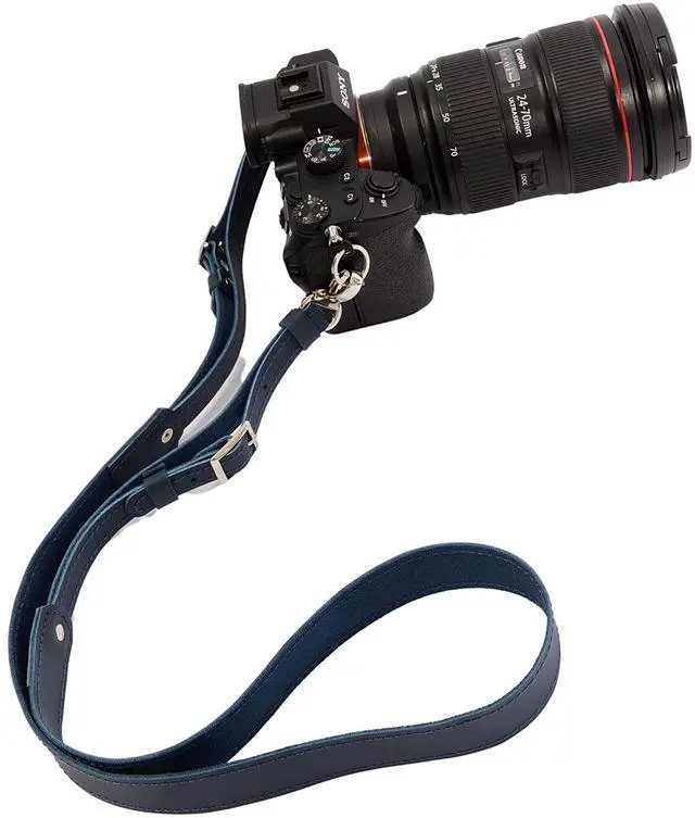 Main image of Personalized Leather Camera Straps for Photographers - Comfortable Neck and Shoulder Camera Strap for DSLR Cameras - Unique Handmade Photographer Gifts for Women and Men (Navy Denim)