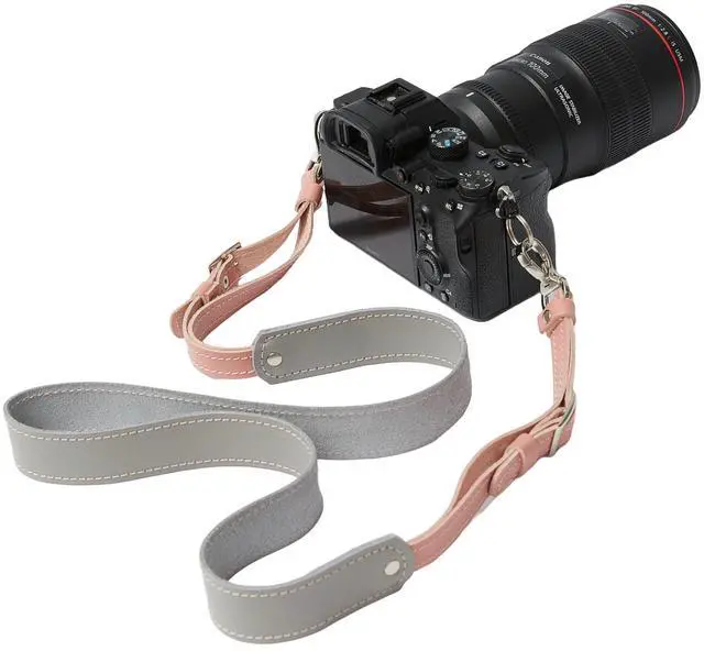 Main image of Personalized Leather Camera Straps for Photographers - Comfortable Neck and Shoulder Camera Strap for DSLR Cameras - Unique Handmade Photographer Gifts for Women and Men (Pink and Gray)