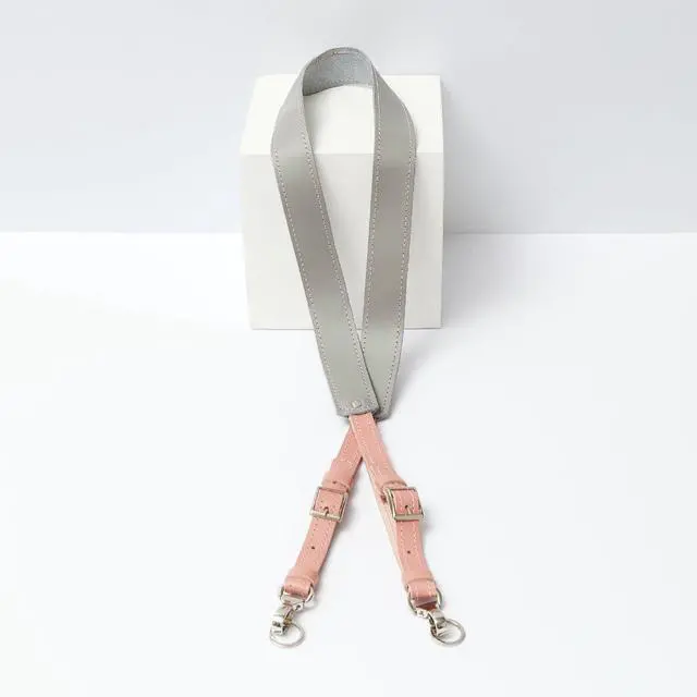 Alt view image 2 of 2 - Personalized Leather Camera Straps for Photographers - Comfortable Neck and Shoulder Camera Strap for DSLR Cameras - Unique Handmade Photographer Gifts for Women and Men (Pink and Gray)
