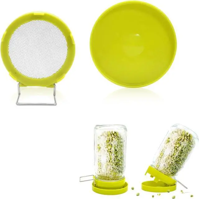 Main image of Wide Mouth Mason Jar Sprouting Kit with Sprouting Lids and Drainage Tray - Ideal for Bean, Alfalfa Sprouts and Microgreens, Vertical and Angled Placement Support(Two lids and two drip trays)