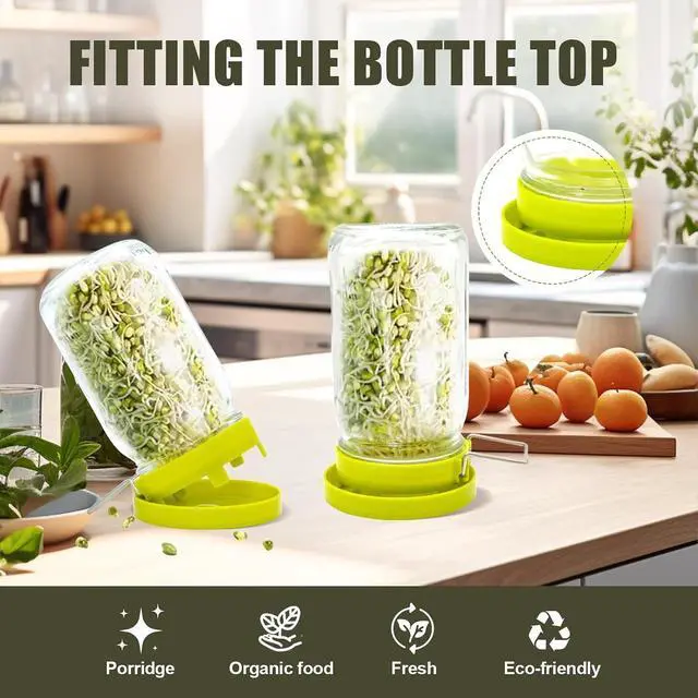 Alt view image 3 of 7 - Wide Mouth Mason Jar Sprouting Kit with Sprouting Lids and Drainage Tray - Ideal for Bean, Alfalfa Sprouts and Microgreens, Vertical and Angled Placement Support(Two lids and two drip trays)