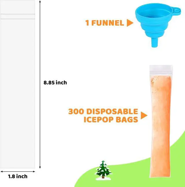 Alt view image 2 of 6 - 300 Disposable Ice Popsicle Mold Bags Comes With A Funnel