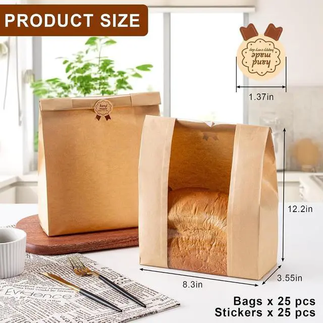 Alt view image 2 of 7 - 25PCS Paper Sourdough Bread Bags, Disposable Bread Bag for Homemade Bread