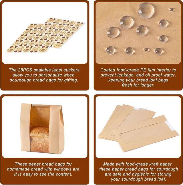 Alt view image 4 of 7 - 25PCS Paper Sourdough Bread Bags, Disposable Bread Bag for Homemade Bread