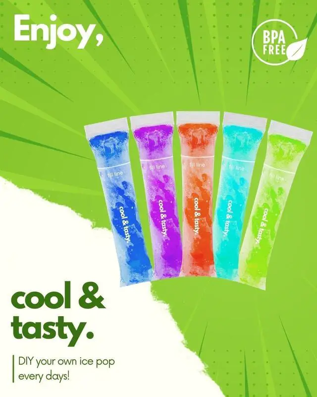 Alt view image 2 of 6 - ANSMIO 150 Disposable Popsicle Mold Bags with Zip Seals, 8x2" Freezer Tubes for DIY Ice Pops, Yogurt, Juice & Fruit Smoothies - Includes Funnel, BPA-Free, Ice Pop Molds