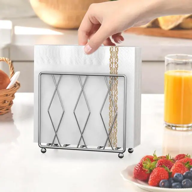 Alt view image 6 of 6 - Large Silver Metal Napkin Holder for Table and Kitchen Counter