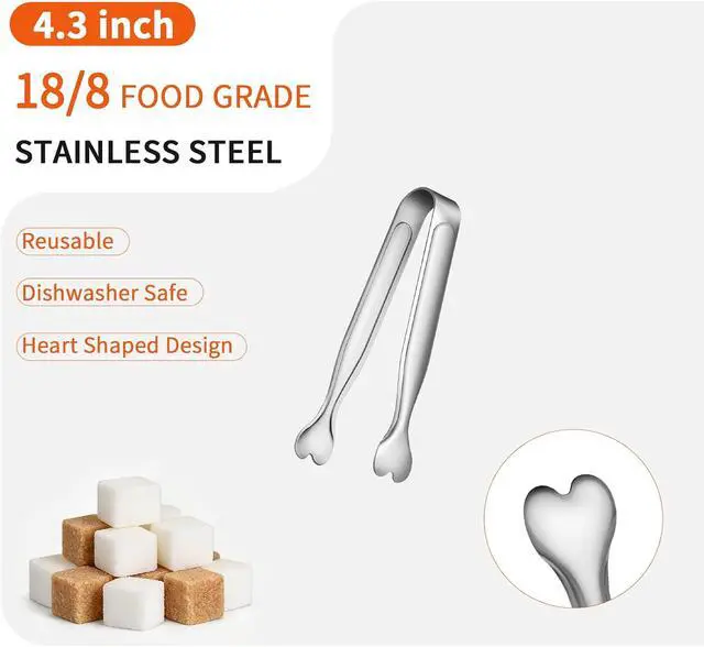 Alt view image 3 of 7 - 6 Pcs Mini Serving Tongs, 4.3 Inch Heart-Shaped Small Ice Tongs, Food Grade Stainless Steel Silver Tongs for Sugar Cube, Appetizers, Dessert, Tea Party, Home Kitchen, Coffee Bars, Dishwasher Safe