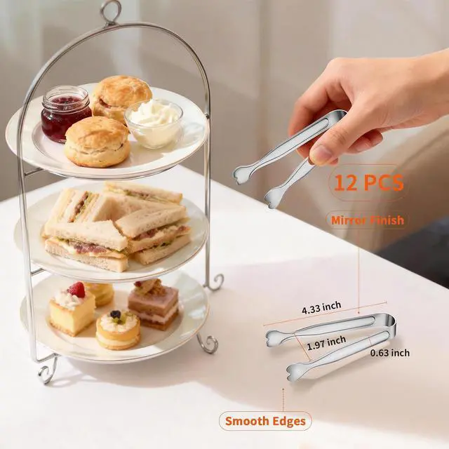 Alt view image 3 of 7 - 12 PCS Heart-Shaped Small Serving Tongs, 4.3 Inch Mini Sugar Tongs Silver Stainless Steel for Ice Cube, Appetizers, Dessert, Tea Party, Home Kitchen, Coffee Bars, Buffet, Food Grade & Dishwasher Safe