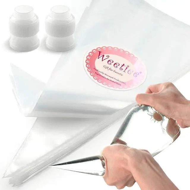 Main image of Weetiee Pastry Piping Bags -100 Pack-12-Inch Disposable Cake Decorating Bags Anti-Burst Cupcake Icing Bags for all Size Tips Couplers and Baking Cookies Candy Supplies Kits - Bonus 2 Couplers
