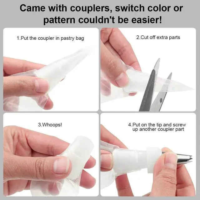 Alt view image 5 of 7 - Weetiee Pastry Piping Bags -100 Pack-12-Inch Disposable Cake Decorating Bags Anti-Burst Cupcake Icing Bags for all Size Tips Couplers and Baking Cookies Candy Supplies Kits - Bonus 2 Couplers