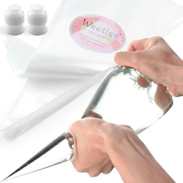 Main image of Weetiee Pastry Piping Bags -100 Pack-16-Inch Disposable Cake Decorating Bags Anti-Burst Cupcake Icing Bags for all Size Tips Couplers and Baking Cookies Candy Supplies Kits - Bonus 2 Couplers