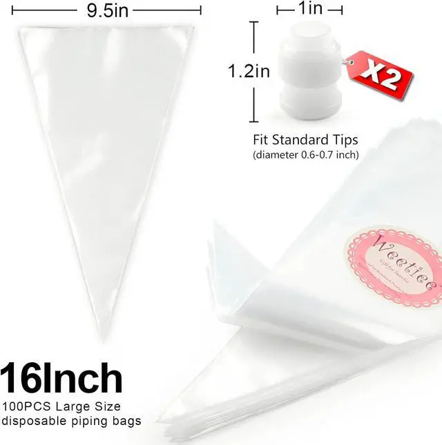 Alt view image 4 of 7 - Weetiee Pastry Piping Bags -100 Pack-16-Inch Disposable Cake Decorating Bags Anti-Burst Cupcake Icing Bags for all Size Tips Couplers and Baking Cookies Candy Supplies Kits - Bonus 2 Couplers