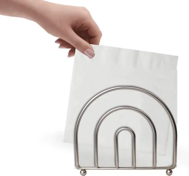 Alt view image 5 of 7 - Blue Donuts Satin Nickel Arc Collection Napkin Holder Napkin Holders for Tables, Modern Napkins Holder, Dining Table Napkin Holders for Kitchen,
