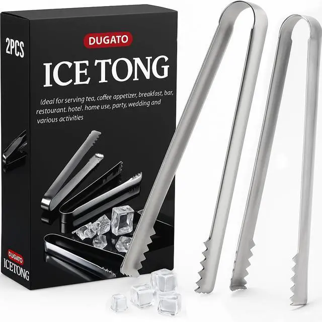 Main image of DUGATO Cocktail Ice Tongs 6.3 in, Stainless Steel with Grip Teeth, 2-Pack