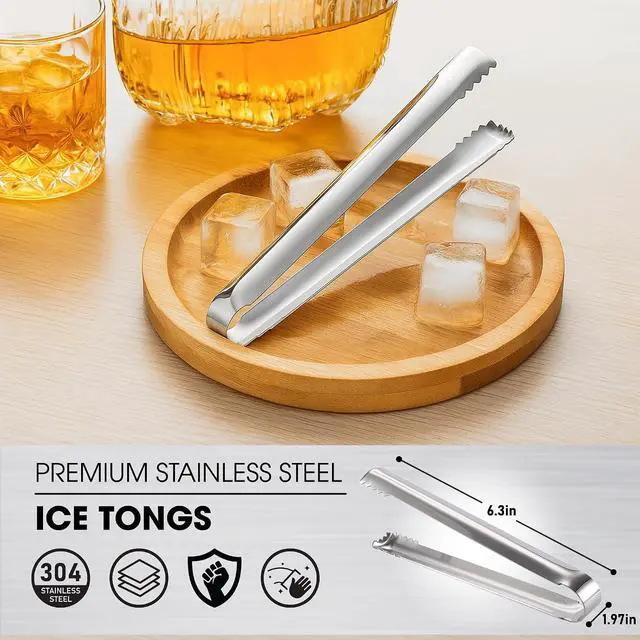 Alt view image 2 of 7 - DUGATO Cocktail Ice Tongs 6.3 in, Stainless Steel with Grip Teeth, 2-Pack