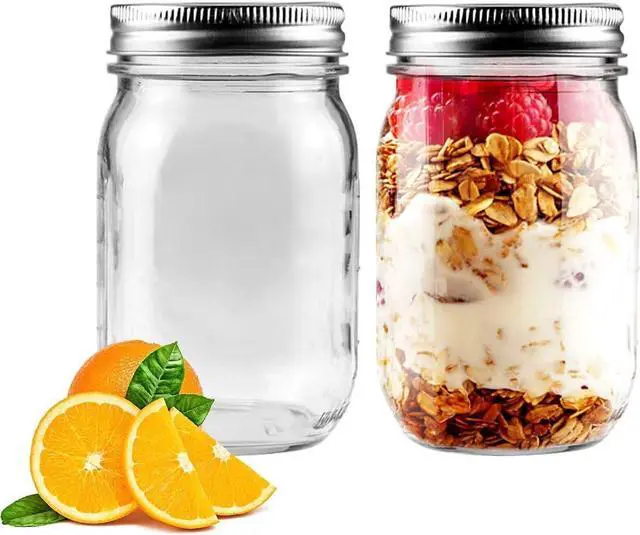 Main image of 2 Pack 16oz Regular Mouth Glass Mason Jars, Airtight Lids for Canning